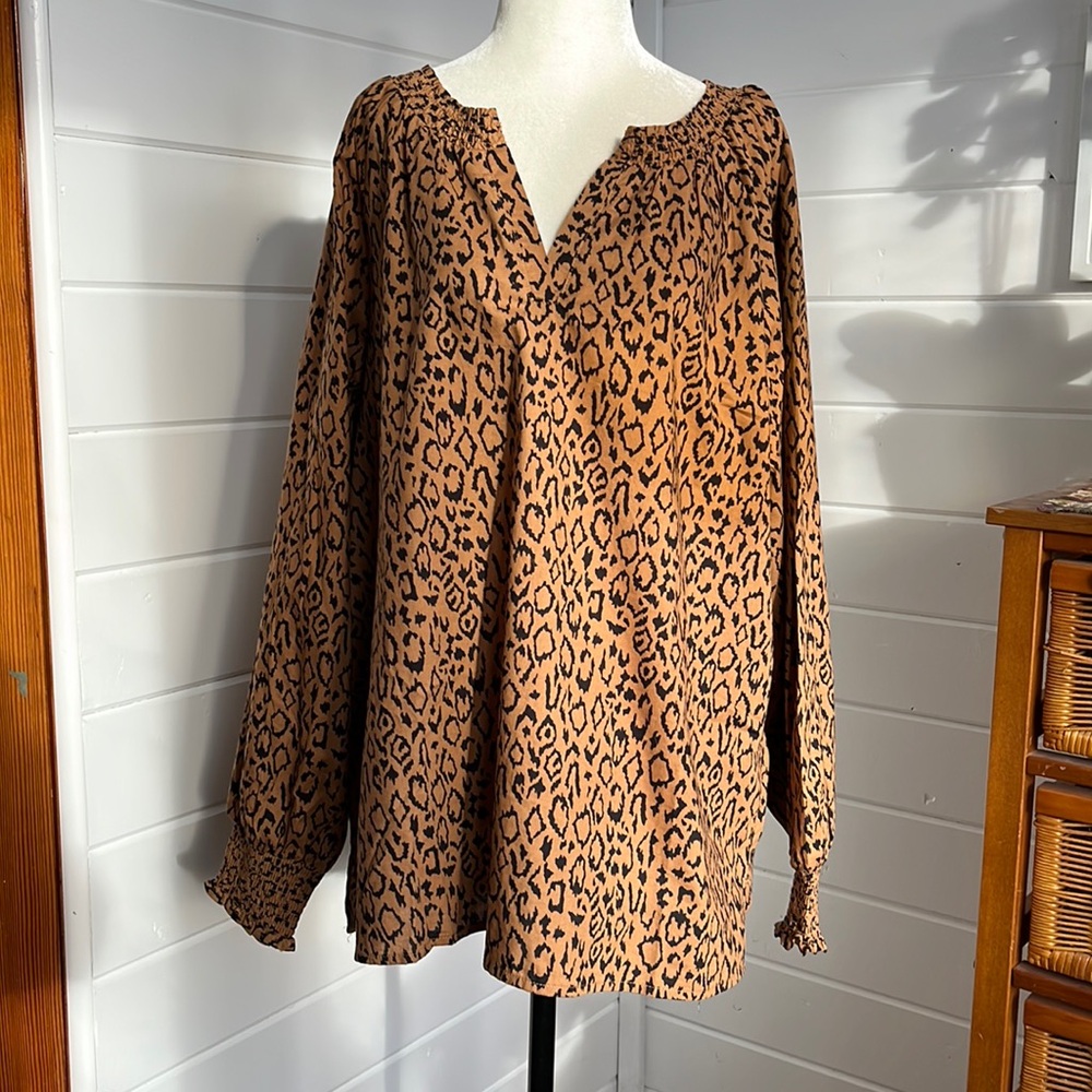 🆕 Maurice’s Size XXL trendy leopard print blouse, long sleeve, NWT